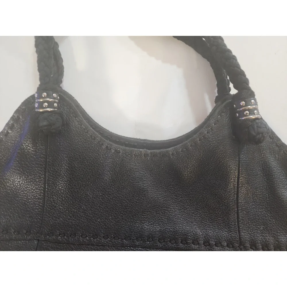 The‎ Sak Indio Black Leather Hobo Bag Braided Strap Boho Slouchy Shoulder Purse
